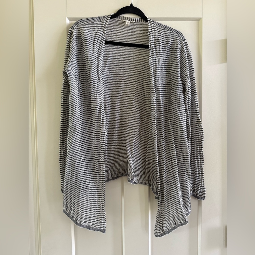 Eileen Fisher Black & White Striped Open-Front Cardigan